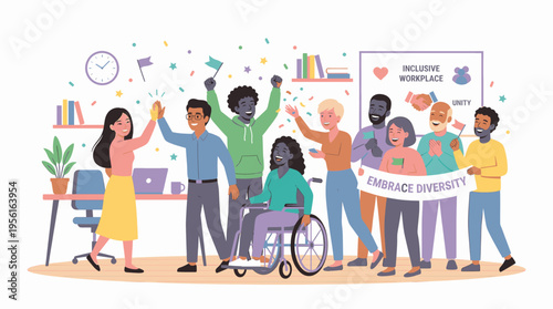 Diverse Group Celebrating Inclusion and Unity in the Workplace