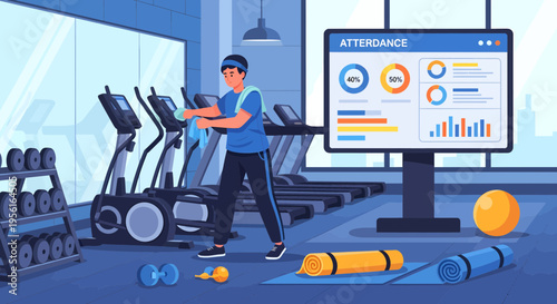 Man Exercising on Elliptical Machine in Modern Gym.