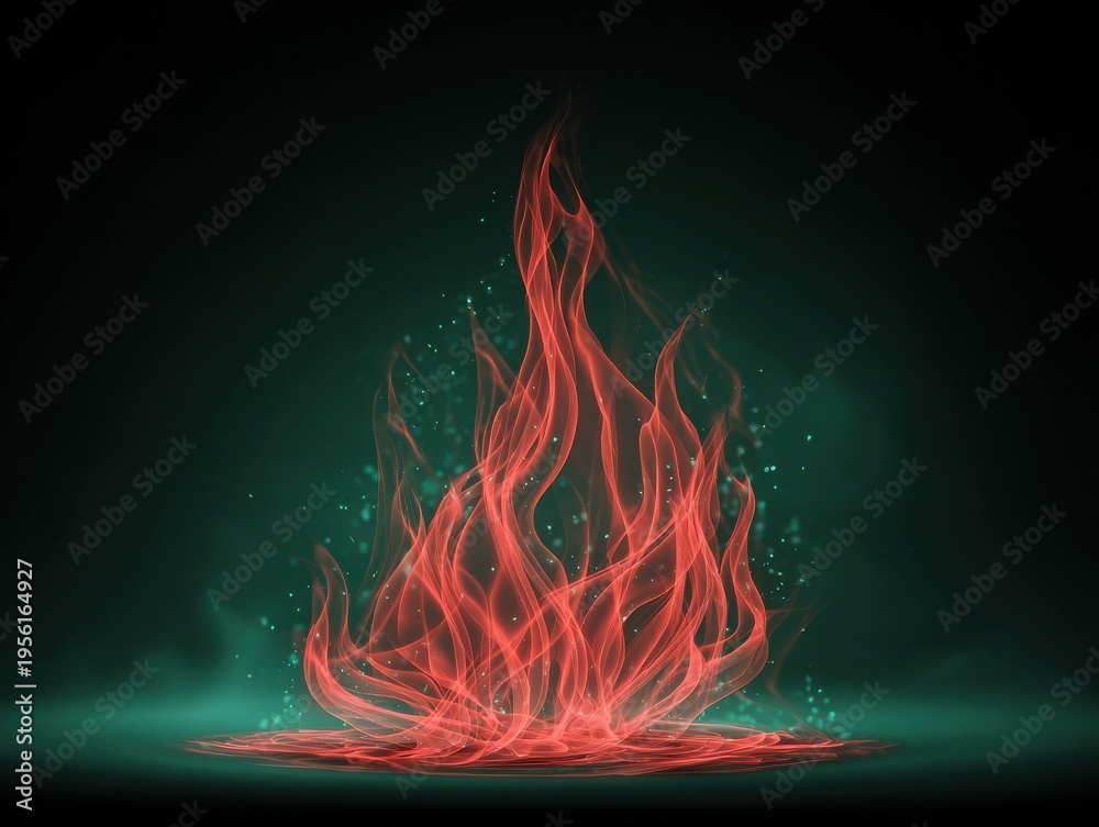 Fototapeta premium red energy flame isolated on a green background
