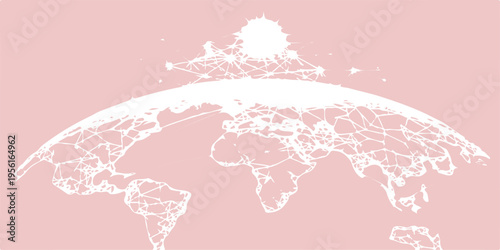 Vector illustration of a 3d globe shaped like a Christmas tree featuring a world map with continents and oceans to represent global travel and geography