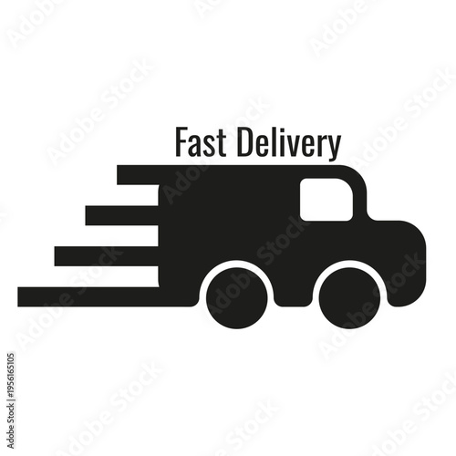 Fast Delivery icon isolated transparent. Vector illustration truck with fast move effect and business text. Perfect Fast Delivery logo tag sign label design. EPS 10