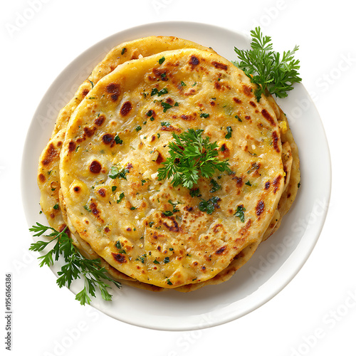 Aloo Paratha Indian Dish On White Plate isolated on with white background(4)