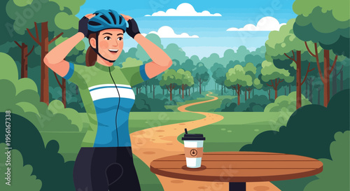 Woman Cyclist Preparing for Outdoor Adventure.