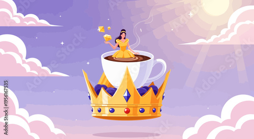 Golden Crown Coffee Cup Princess Fantasy.