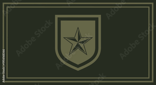 Dark green military shield with star 3D tactile emblem