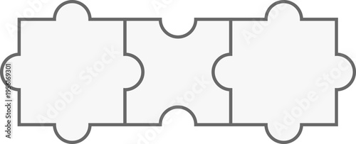 Puzzle grid template with connected pieces and empty frames. Jigsaw layout for infographics, training materials, and business slides.