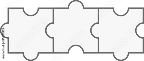 Interlocking puzzle grid with connected parts and blank frames. Layout for infographics and educational materials.