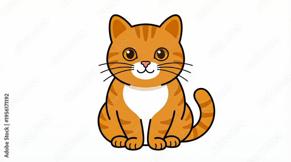 Fototapeta premium Cute Ginger Tabby Cat Illustration, Hand Drawn Doodle Style Vector Isolated on White Background