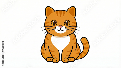 Cute Ginger Tabby Cat Illustration, Hand Drawn Doodle Style Vector Isolated on White Background
