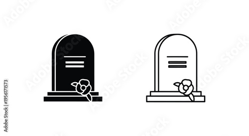Tombstone Grave Memorial Icon Vector Set