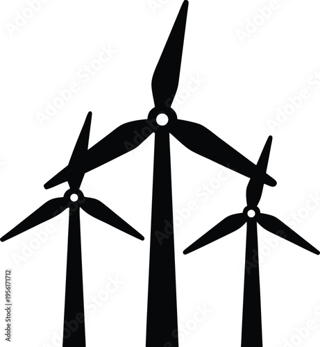 a wind turbine with three slim blades and nacelle the entire image silhouette vector illustration on transparent background