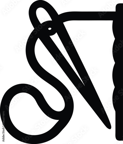 a suture needle with thread loop the entire image silhouette vector illustration on transparent background