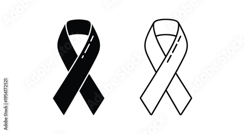 Black Awareness Ribbon Vector Icon Set
