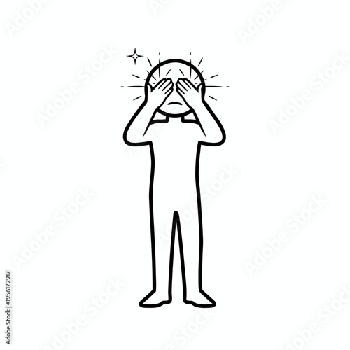 Stickman covering eyes in severe headache pain or light sensitivity representing a migraine attack