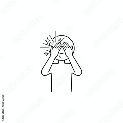 Stickman covering face and eyes due to extreme migraine pain and light sensitivity symptom