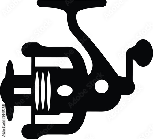 a fishing reel with spool and handle the entire image silhouette vector illustration on transparent background