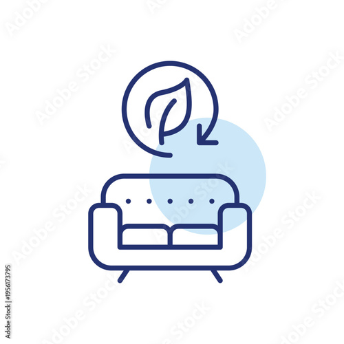 Sofa, leaf and renew arrow. Eco interior, sustainable lifestyle. Pixel perfect, editable stroke vector icon