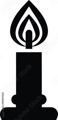a bunsen burner with gas inlet and flame cone the entire image silhouette vector illustration on transparent background