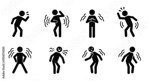 Stick figures illustrating various types of physical pain and discomfort