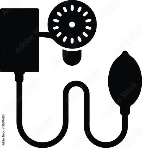 a blood pressure cuff with bulb and valve the entire image silhouette vector illustration on transparent background