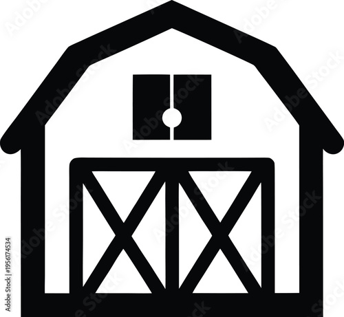 a barn with gabled roof and double doors the entire image silhouette vector illustration on transparent background