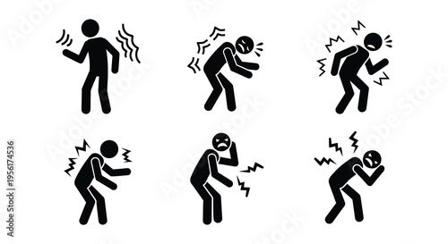 Stick figures illustrating various types of physical pain and discomfort
