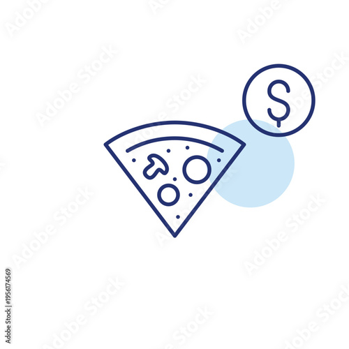 Pizza slice and dollar. Fast food cost, meal purchase payment, restaurant expense. Pixel perfect, editable stroke vector icon