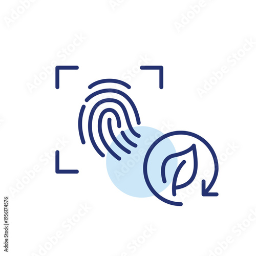 Fingerprint id, leaf and renew arrow. Secure sustainability, green authentication. Pixel perfect, editable stroke vector icon