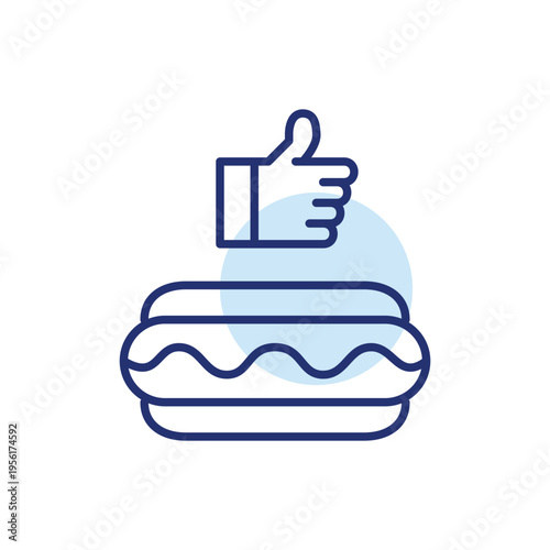 Hot dog in a bun and like. Fast food order approval, meal satisfaction positive customer feedback. Pixel perfect, editable stroke vector icon