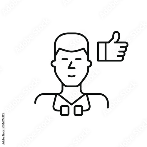 Young doctor with stethoscope and like. Appointment approved, successful health checkup. Positive feedback on service. Pixel perfect, editable stroke vector icon