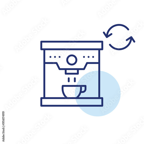 Coffee machine and renew symbol. Beverage refill, menu update. Pixel perfect, editable stroke vector icon