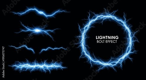 Electric blue lightning bolt effects and oval frame illustration