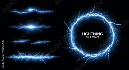 Electric blue lightning bolts and oval frame with text