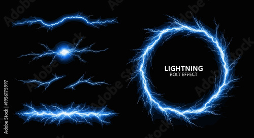 Electric blue lightning bolt effects and oval frame illustration