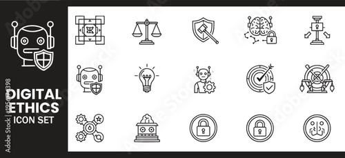 Digital Ethics and AI Governance Law and Ethical Compliance Icon Set