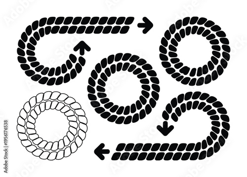 Black Rope Arrows and Circles on White Background
