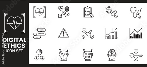 Digital Ethics in Healthcare and AI Medical Data Analytics Icon Set