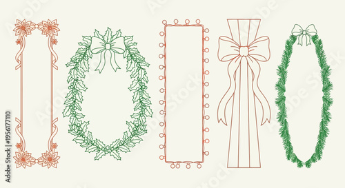 Collection of christmas wreath and border illustrations