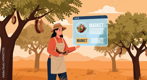 Farmer Showcasing Digital Market Platform for Agricultural Products.