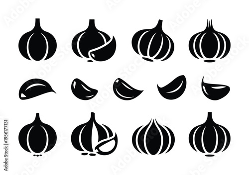 Collection of Black and White Garlic Whole Bulbs and Cloves