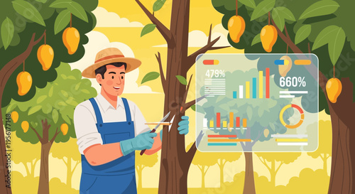 Farmer using technology for modern agriculture and data analysis.