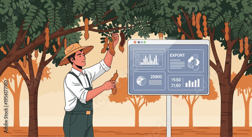 Farmer Using Technology for Crop Management and Data Analysis.