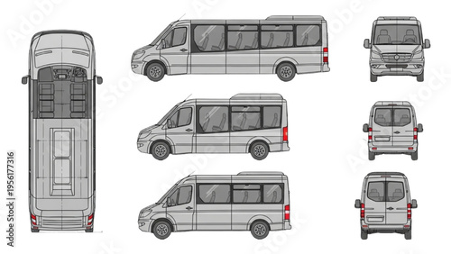 Detailed views of a minibus from multiple angles and perspective