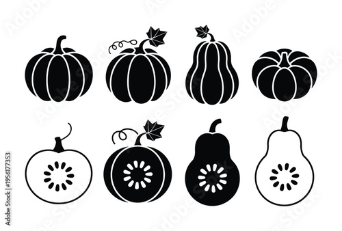Collection of Black and White Pumpkin and Gourd Silhouettes
