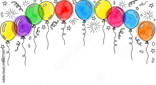 Colorful balloons and confetti illustration for celebrations
