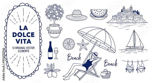 La dolce vita italian summer vacation illustration