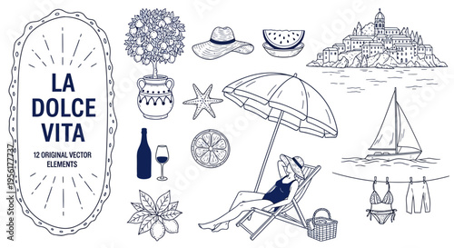 La dolce vita italian summer vacation illustration