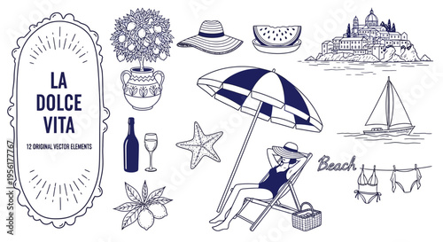 La dolce vita italian summer vacation illustration