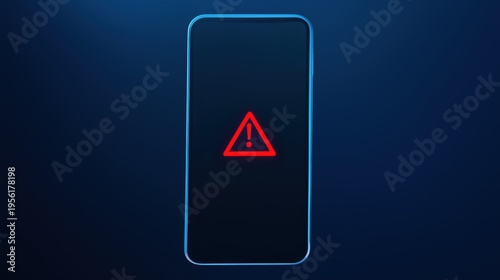 Red exclamation mark warning icon on smartphone screen, alert and error
