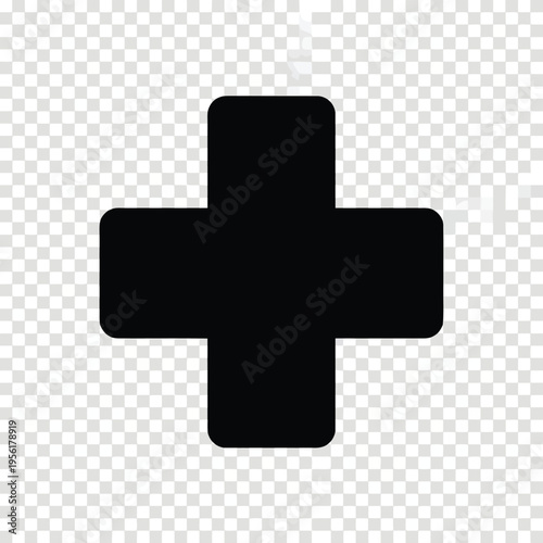 Simple black plus symbol on transparent background